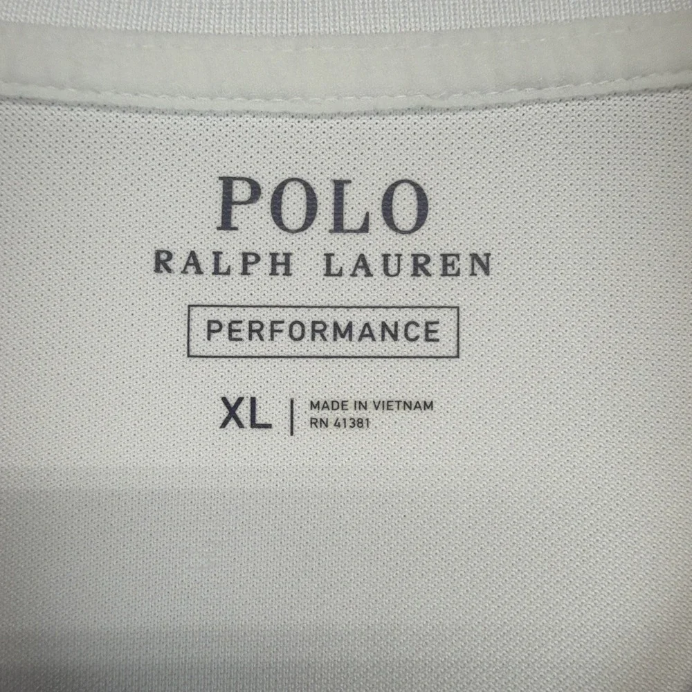 Polo Ralph Lauren Performance Polo Shirt Mens XL White Navy Stripe Golf Stretch